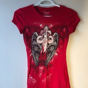 red graphic t shirt